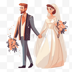 婚姻剪贴画卡通新娘和新郎用鲜花