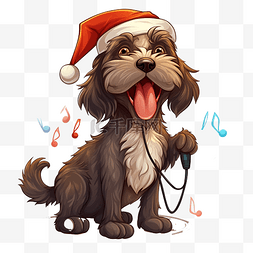 狗动物角色在圣诞节期间唱颂歌的