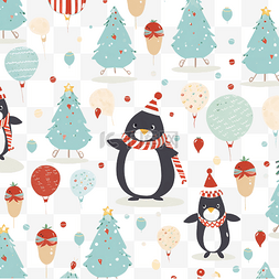 卡通企鹅矢量企鹅图片_圣诞无缝模式与圣诞老人