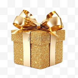 带丝带的金色亮片礼品盒