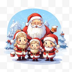 圣诞老人和卡片图片_圣诞快乐圣诞老人和人物组插画设