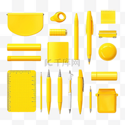 繪畫工具图片_贴纸黄色书写标记文具收集工具