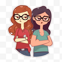 两个戴眼镜的卡通女人面对面剪贴