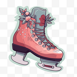 粉红色溜冰鞋与花剪贴画的卡通形