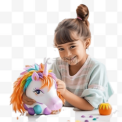 小女孩用独角兽主题装饰她的工艺