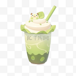 卡通清爽可爱背景图片_3D 渲染去一杯牛奶与绿茶顶冰淇淋