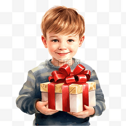圣诞节带着魔法礼盒的可爱小男孩