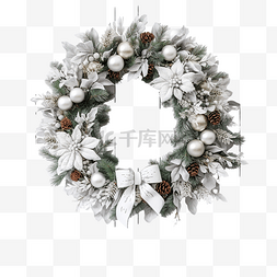 白色木门装饰上的圣诞花环