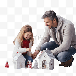 冬装饰图片_幸福的家庭，带着小女儿，冬天在