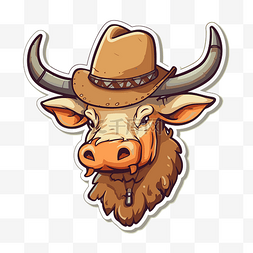 牛仔牛图片_带有牛仔帽和斗牛士墨水的牛头贴