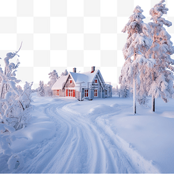 冬天冰雪景图片_圣诞节时的房子和雪冬天