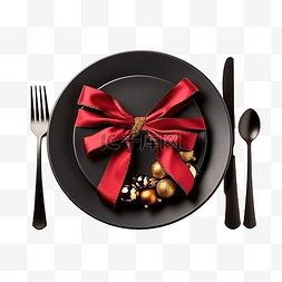 美式餐台图片_圣诞菜单概念，配有装饰黑盘和餐