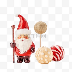 可爱手绘小装饰图片_带焦糖棒和圣诞球的圣诞侏儒