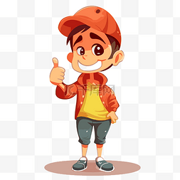 卡通高兴的男孩图片_接受剪贴画有趣的男孩戴着红帽举