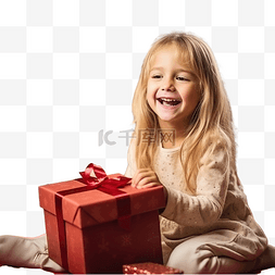 可爱的金发小女孩打开圣诞礼物盒