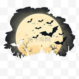满月和蝙蝠孤立矢量万圣节插画