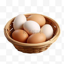 椭圆彩蛋图片_新鲜鸡蛋放在编织竹篮中，与 png 