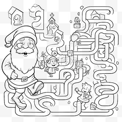儿童迷宫迷宫图图片_迷宫与圣诞老人与礼物和小男孩着