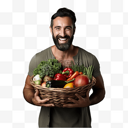 吃庄稼图片_提着一篮子蔬菜的男人微笑着建议