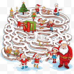 卡通圣诞老人与礼物和孩子的迷宫