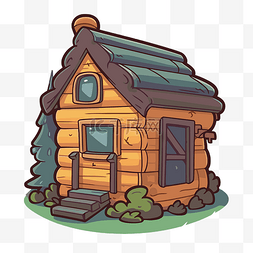 小木屋图片_孤立在白色背景上的卡通小木屋 
