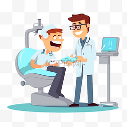 插画牙齿牙齿图片_正牙医生剪贴画男牙医正在向一位