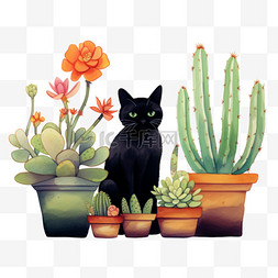 几何黑色猫咪元素立体免抠图案