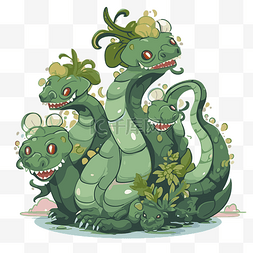 龙蛇卡通图片_九头蛇剪贴画一群绿龙正在一些水