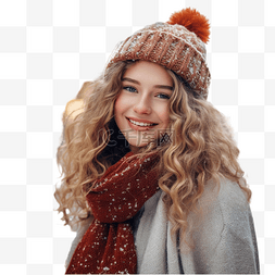围巾女图片_穿着暖和衣服的快乐的小女孩在城