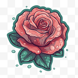 心形纹身设计与玫瑰周围有水滴剪