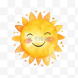 可爱微笑太阳图片_可爱的太阳卡通水彩插图ai生成