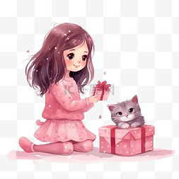 礼物盒里的猫图片_一个穿粉色裙子的女孩打开了一份