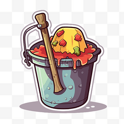 桶和铲子图片_里面有冰淇淋的桶和一根木棍剪贴