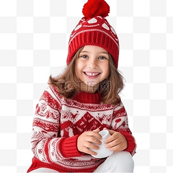 红帽图片_快乐漂亮的小女孩穿着针织红帽毛