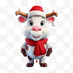 穿着圣诞服装的可爱牛 穿着圣诞