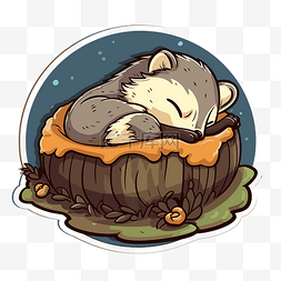 蟾蜍冬眠图片_卡通浣熊睡在背景的碗里 向量