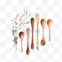 厨房洁具图片_棕色厨房工具天然木质材料勺子及