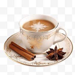 雪花特写图片_木桌上一杯带有圣诞甜蜜的咖啡特