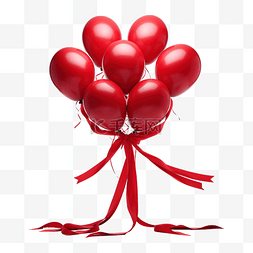 喜庆红色丝带图片_红色气球，上面挂着一组扭曲的丝