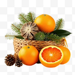 篮子里的橙子图片_篮子里的圣诞组合物，里面有橙子