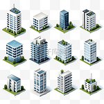 等距简约多层建筑 3D 通用场景收藏集