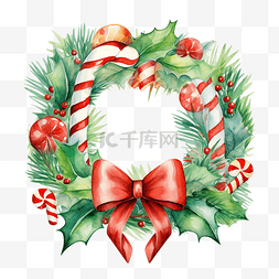 糖果盒卡通图片_带礼品盒和拐杖糖的圣诞冬青花环
