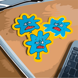 鼠标键盘卡通图片_三个蓝色软糖蠕虫风格贴纸位于键