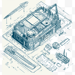 蓝图建筑图片_带有工具和设备卡通结构的蓝图剪