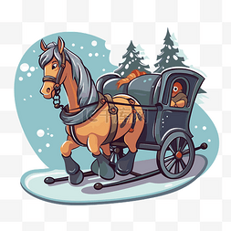 马和马车与冬季风景剪贴画 向量