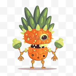 骨干剪贴画可爱的怪物菠萝绿叶和
