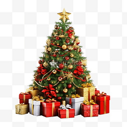 漂亮弓图片_装饰得很漂亮的圣诞树，周围有很