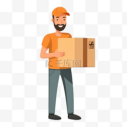 箱子的人图片_拿着箱子的男子快递员送包裹