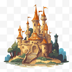 城堡剪贴画幻想土地与城堡插画卡