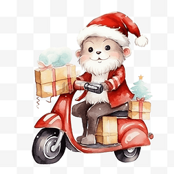 滑板车插画图片_可爱的动物骑着滑板车送礼物甜蜜